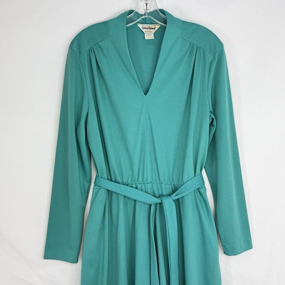 Antthony Richards Women Green Midi Dress V Neck Tie Waist Size 12 Vintage - Picture 9 of 16